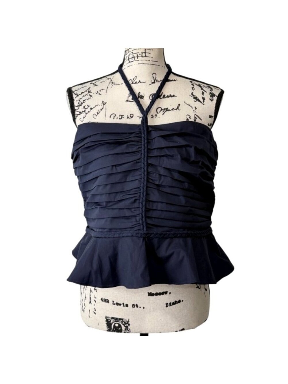 Veronica Beard Womens Size 14 Sleeveless Top Arienne Ruched Halter Navy Blue - Picture 5 of 11
